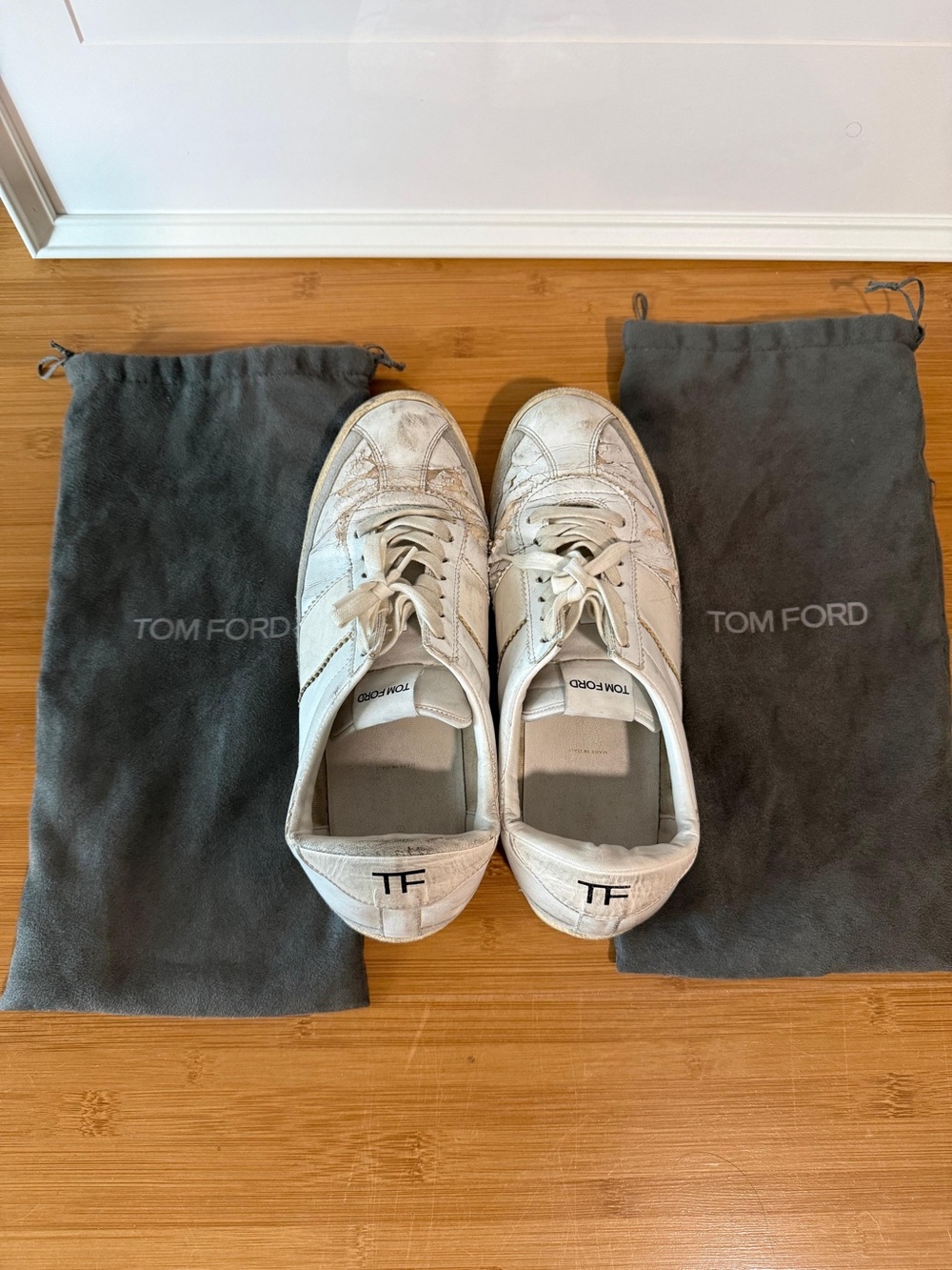 Tom Ford White Leather Low-Top Sneakers